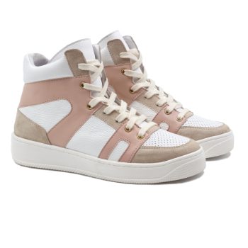 baskets montantes cuir graine blanc & rose jules & jenn
