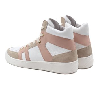 vue arriere baskets montantes cuir graine blanc & rose jules & jenn