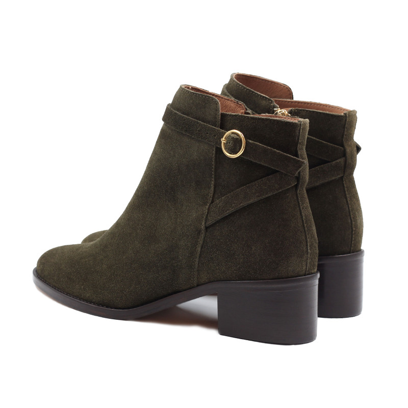 vue arriere bottines cavalieres cuir daim kaki jules & jenn