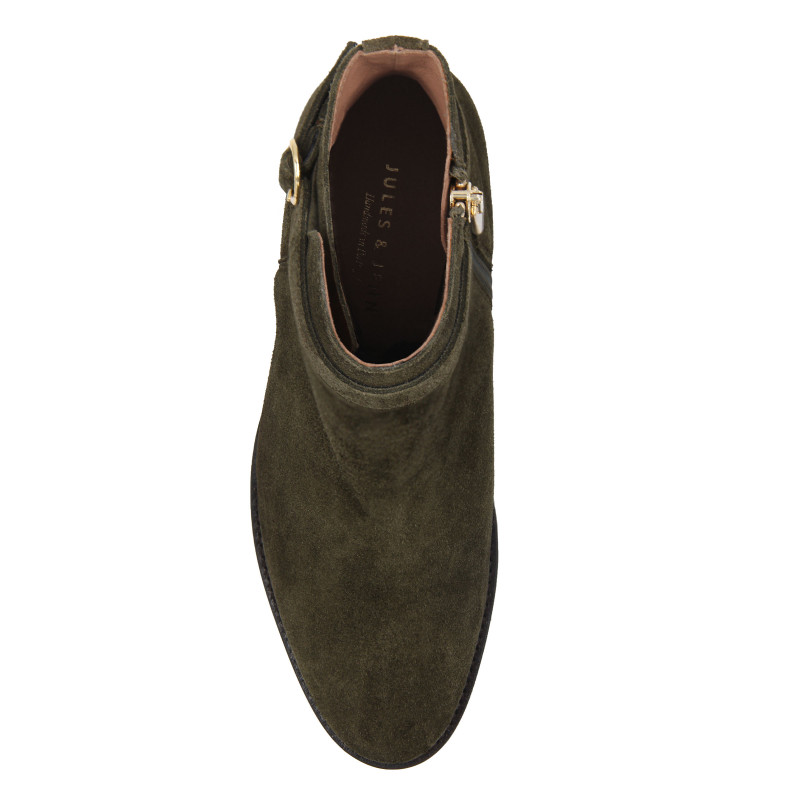 vue dessus bottines cavalieres cuir daim kaki jules & jenn