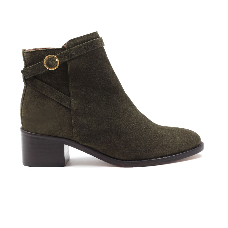 vue exterieur bottines cavalieres cuir daim kaki jules & jenn