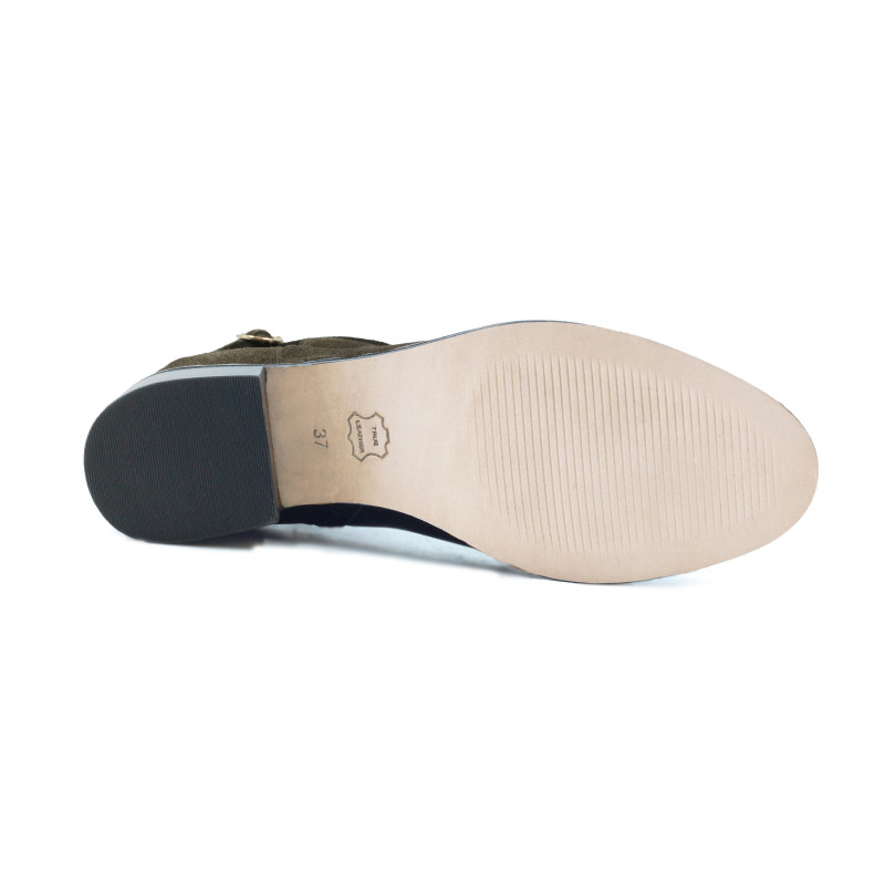 vue dessous bottines cavalieres cuir daim kaki jules & jenn