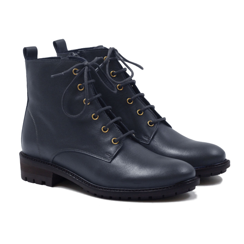 bottines plates a lacets cuir bleu jules & jenn