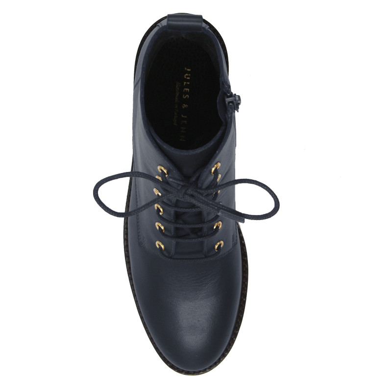vue dessus bottines plates a lacets cuir bleu jules & jenn