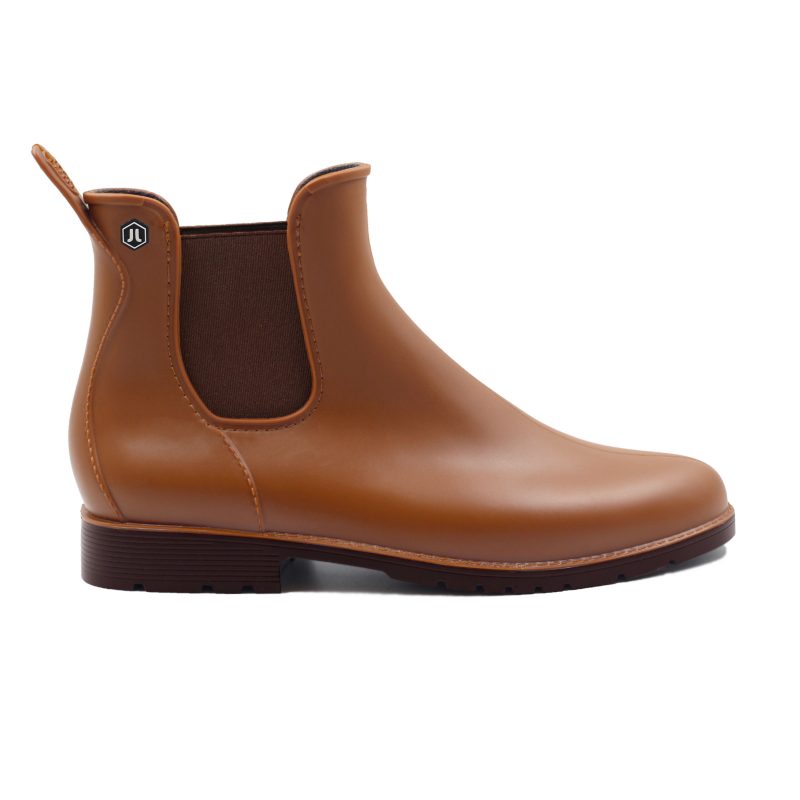 vue profil bottines pluie caoutchouc camel jules jenn