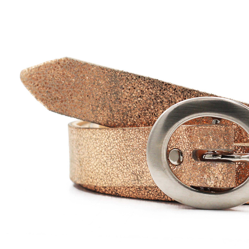 vue boucle ceinture fine cuir rose metallise jules & jenn