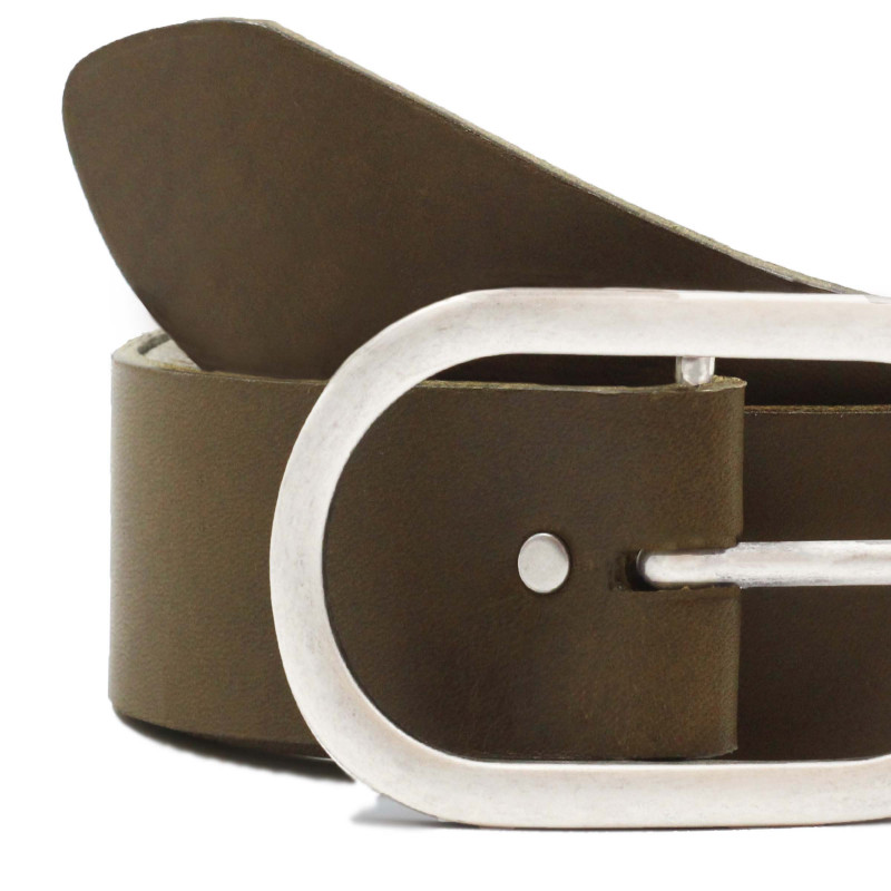 vue serree ceinture large cuir kaki jules & jenn