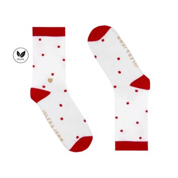 vue cote chaussettes pois coton blanc rouge jules & jenn