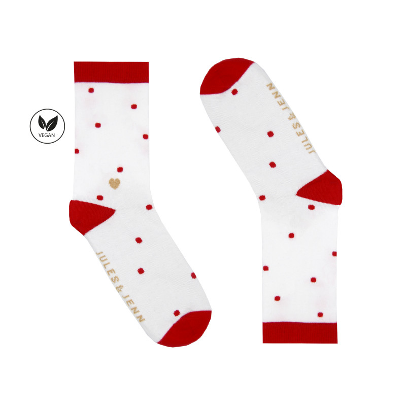 vue cote chaussettes pois coton blanc rouge jules & jenn