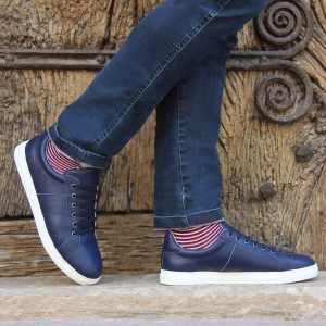 vue portee chaussettes rayées coton bleu rouge jules & jenn