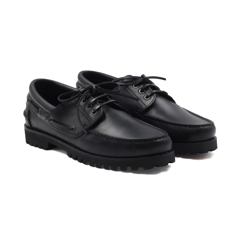 chaussures bateau crantees cuir noir jules & jenn