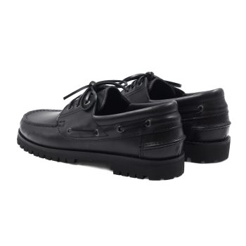 vue arriere chaussures bateau crantees cuir noir jules & jenn