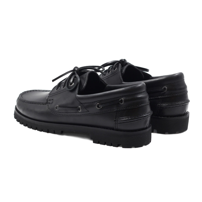vue arriere chaussures bateau crantees cuir noir jules & jenn