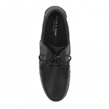 vue dessus chaussures bateau crantees cuir noir jules & jenn