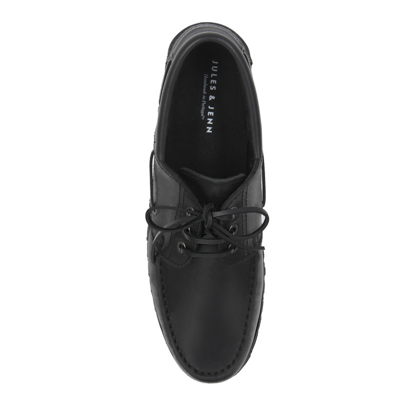 vue dessus chaussures bateau crantees cuir noir jules & jenn