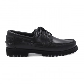 vue exterieur chaussures bateau crantees cuir noir jules & jenn