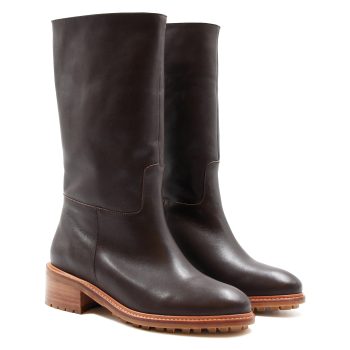 vue 3/4 face bottes fourrees cuir marron jules & jenn