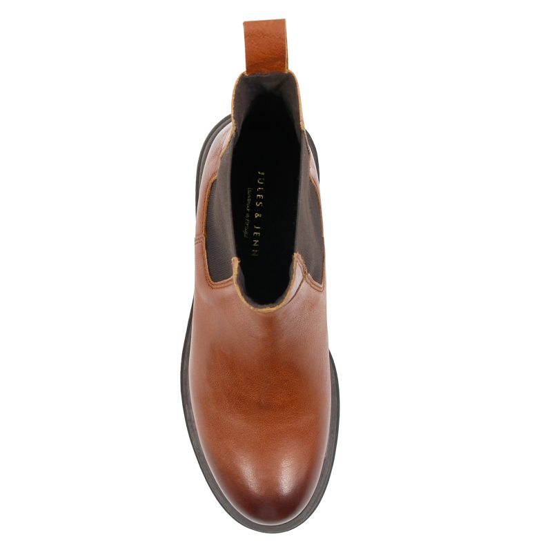 vue dessus bottines chelsea crantees cuir cognac jules & jenn
