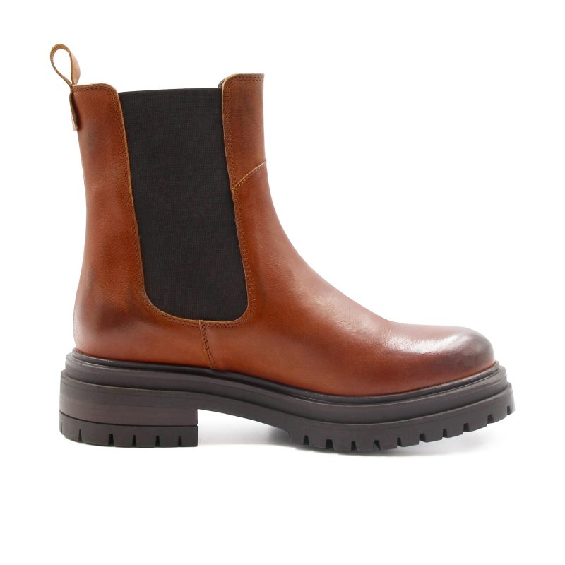 vue profil bottines chelsea crantees cuir cognac jules & jenn