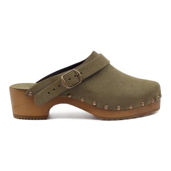 vue exterieure sabots bois brides cuir daim kaki jules & jenn