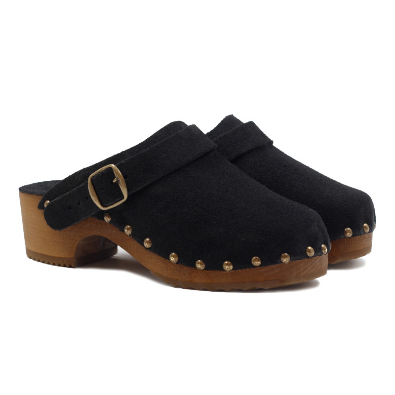 sabots bois brides cuir daim noir jules & jenn