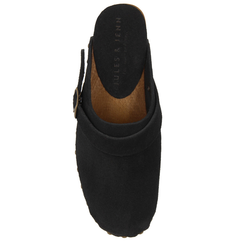vue dessus sabots bois brides cuir daim noir jules & jenn