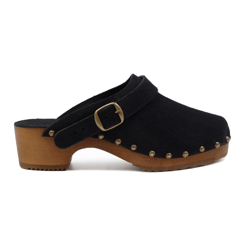 vue exterieur sabots bois brides cuir daim noir jules & jenn