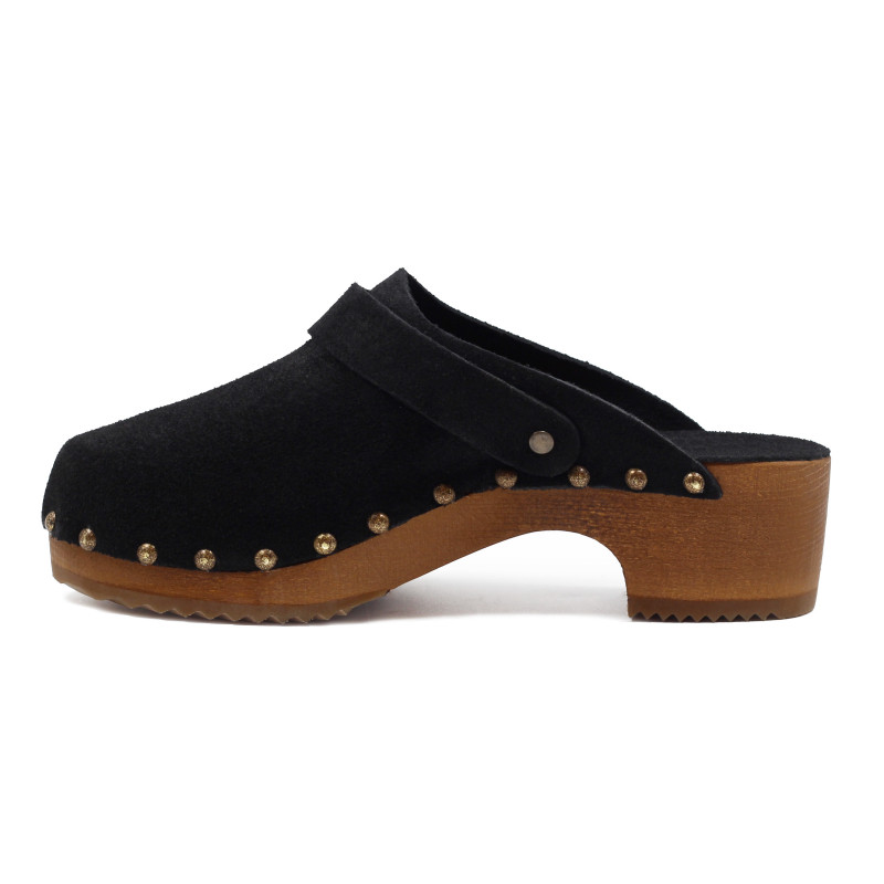 vue interieur sabots bois brides cuir daim noir jules & jenn