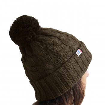 vue portee bonnet pompon laine kaki & noir jules & jenn