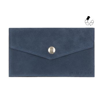 pochette enveloppe cuir daim upcycle bleu jules & jenn