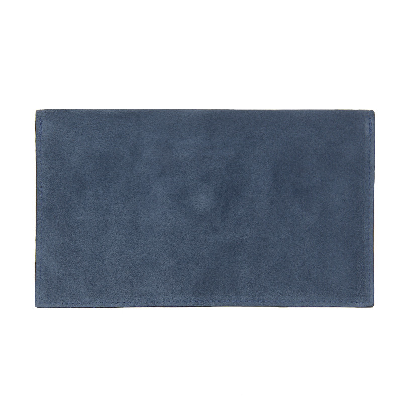 vue arriere pochette enveloppe cuir daim upcycle bleu jules & jenn