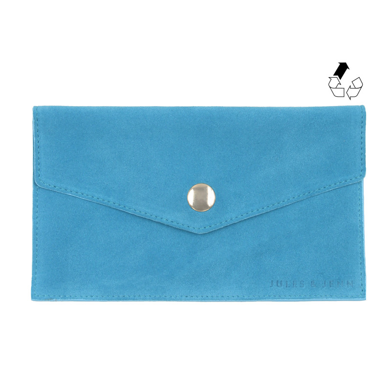 pochette enveloppe cuir daim upcycle bleu azur jules & jenn