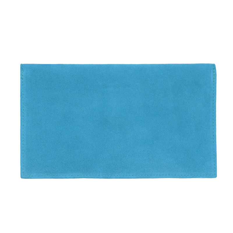vue arriere pochette enveloppe cuir daim upcycle bleu azur jules & jenn