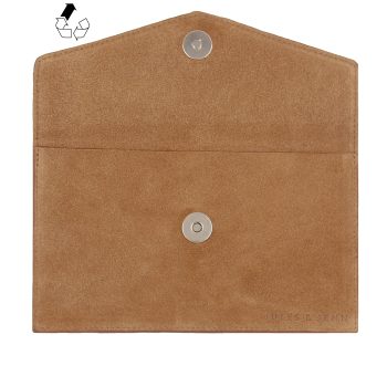 vue dessus pochette enveloppe cuir daim upcycle camel jules & jenn