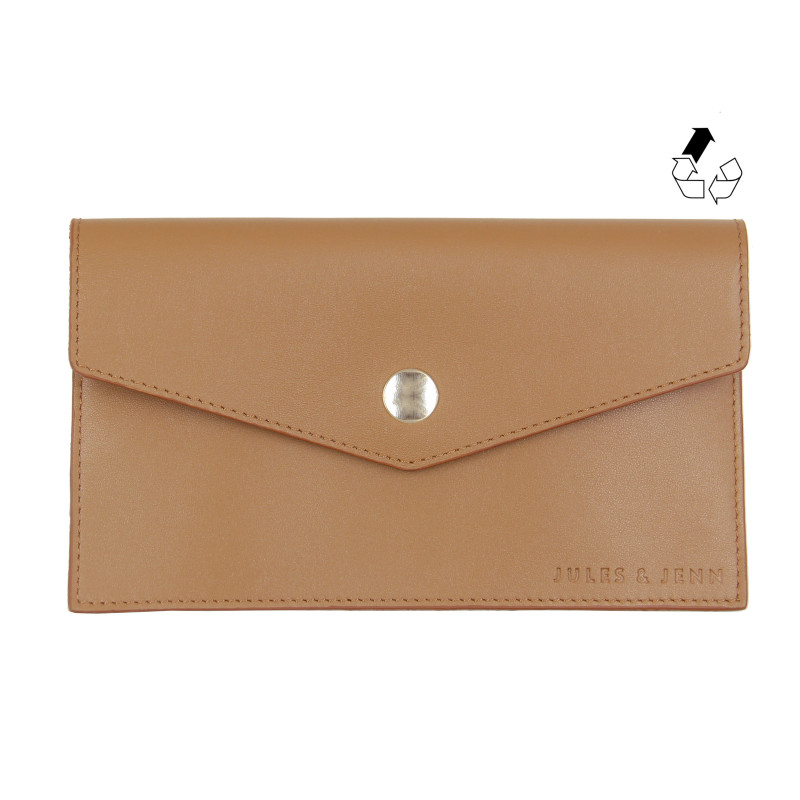 pochette enveloppe cuir upcycle camel jules & jenn