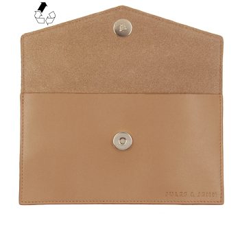 vue dessus pochette enveloppe cuir upcycle camel jules & jenn