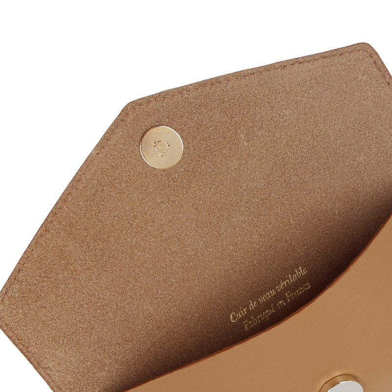 vue interieure pochette enveloppe cuir upcycle camel jules & jenn