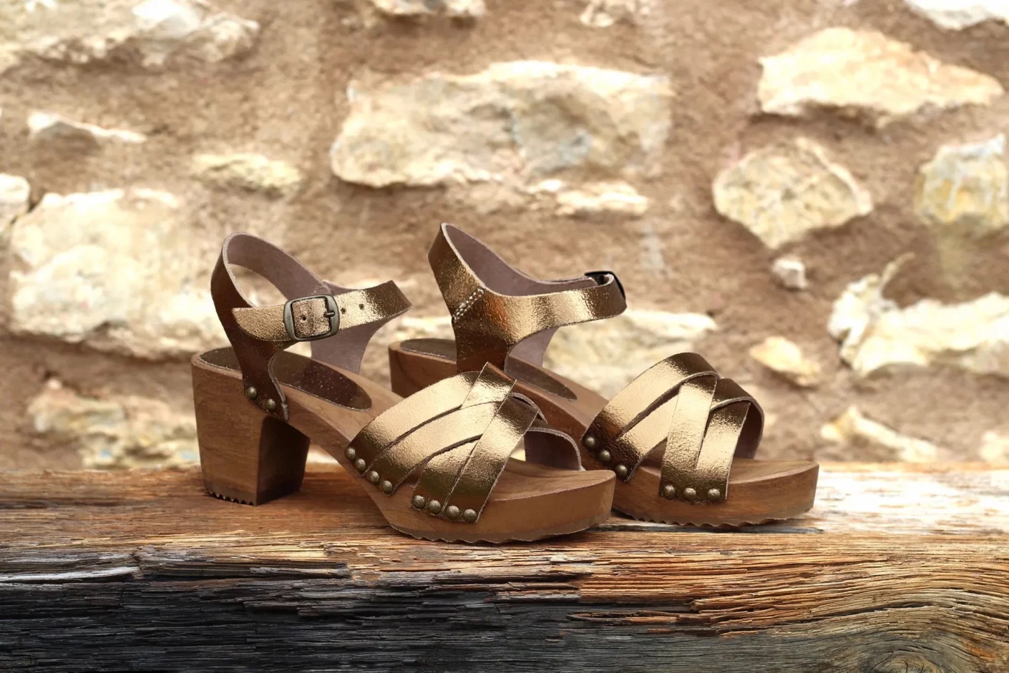 sandales talon bois bronze jules & jenn