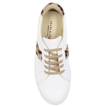 vue dessus baskets made in france cuir blanc cuir imprime leopard jules & jenn