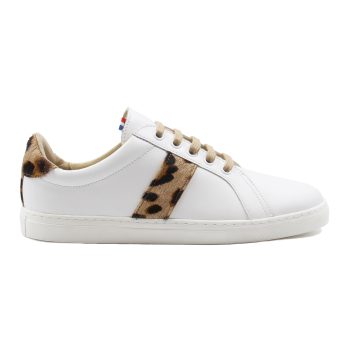 vue profil baskets made in france cuir blanc cuir imprime leopard jules & jenn