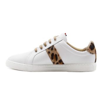 vue interieure baskets made in france cuir blanc cuir imprime leopard jules & jenn
