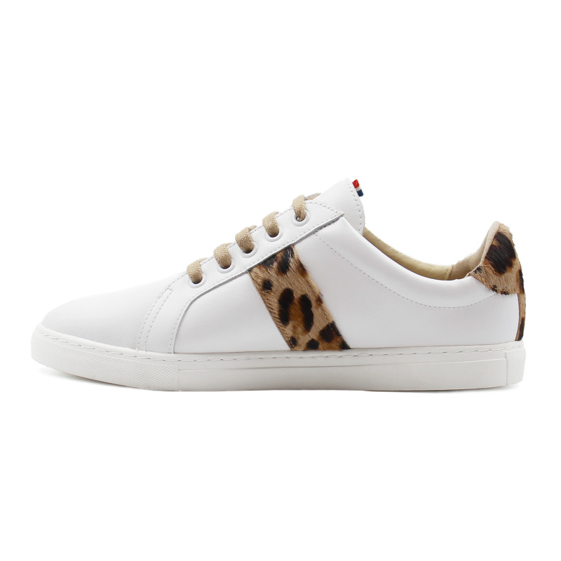 vue interieure baskets made in france cuir blanc cuir imprime leopard jules & jenn