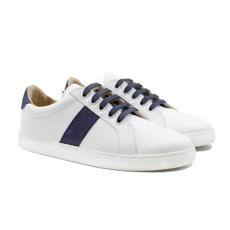 baskets made in france cuir blanc cuir toile denim jules & jenn