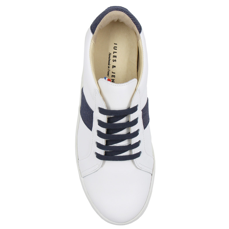 vue dessus baskets made in france cuir blanc cuir toile denim jules & jenn