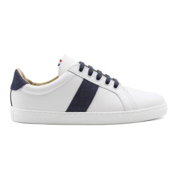 vue profil baskets made in france cuir blanc cuir toile denim jules & jenn
