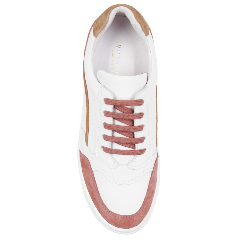 vue dessus baskets vintage cuir blanc cuir daim beige jules & jenn