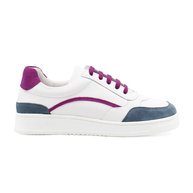 vue exterieur baskets vintage cuir blanc cuir daim mauve jules & jenn