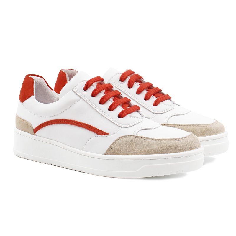 vue avant baskets vintage cuir blanc cuir daim orange jules & jenn
