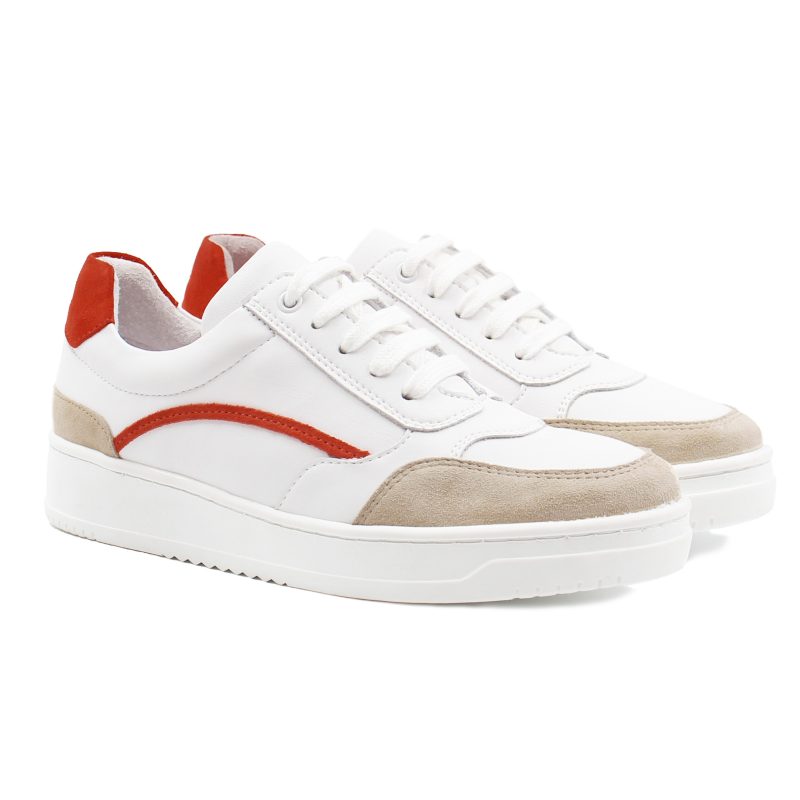 vue avant baskets vintage cuir blanc cuir daim orange jules & jenn
