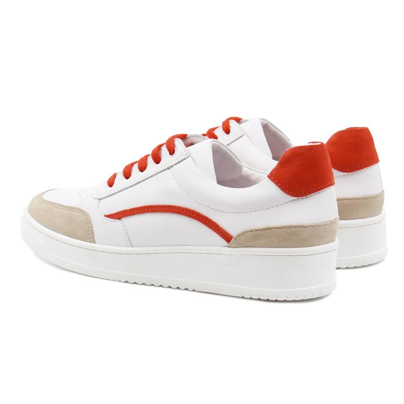 vue arrière baskets vintage cuir blanc cuir daim orange jules & jenn
